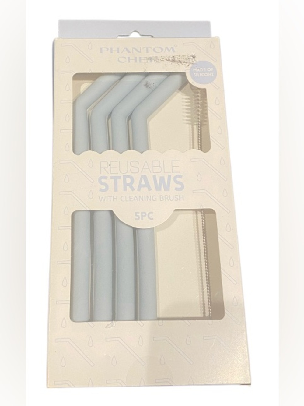 Light Gray Reusable Silicone Straws - 5pc